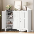 thumbnail image 5 of HOOBRO Shoe Cabinet Storage for Entryway, Wooden Shoe Organizer Cabinet with 3 Doors, 42.1" Freestanding Shoe Cabinet Storage for Closet, Adjustable Shelves, Large Capacity, Farmhouse, White WT01SC01, 5 of 13