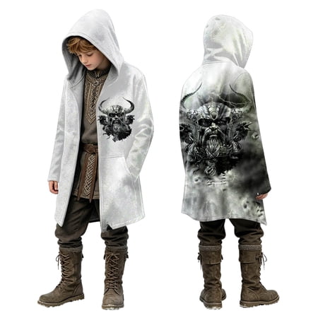 Lullu Boys Halloween Graphic Hooded Cardigan Long Sleeve Open Front Hoodie Jacket White