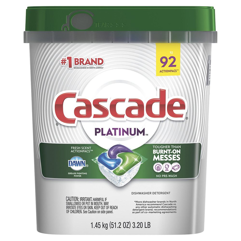 Cascade Platinum ActionPacs Dishwasher Detergent, Fresh (92 ct