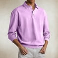 thumbnail image 2 of Mens Polo Shirts Casual Long Sleeve Solid Color Buttons Lapel Thin Breathable Tops Bottoming Comfortable Loose T Shirts for Man Purple L, 2 of 5