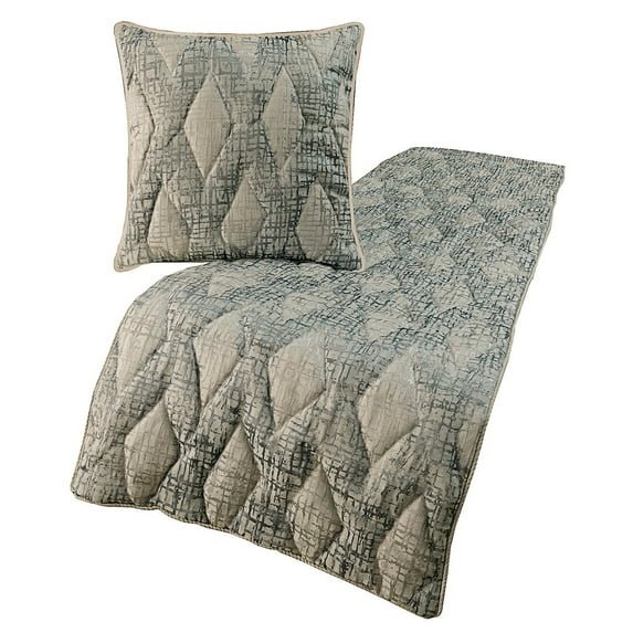 King Queen Twin Grey Decorative Twin 53"x18" Bed Runner With Pillow Cover, Quilted Bed Scarf on Jacquard fabric - Graphitti Grey