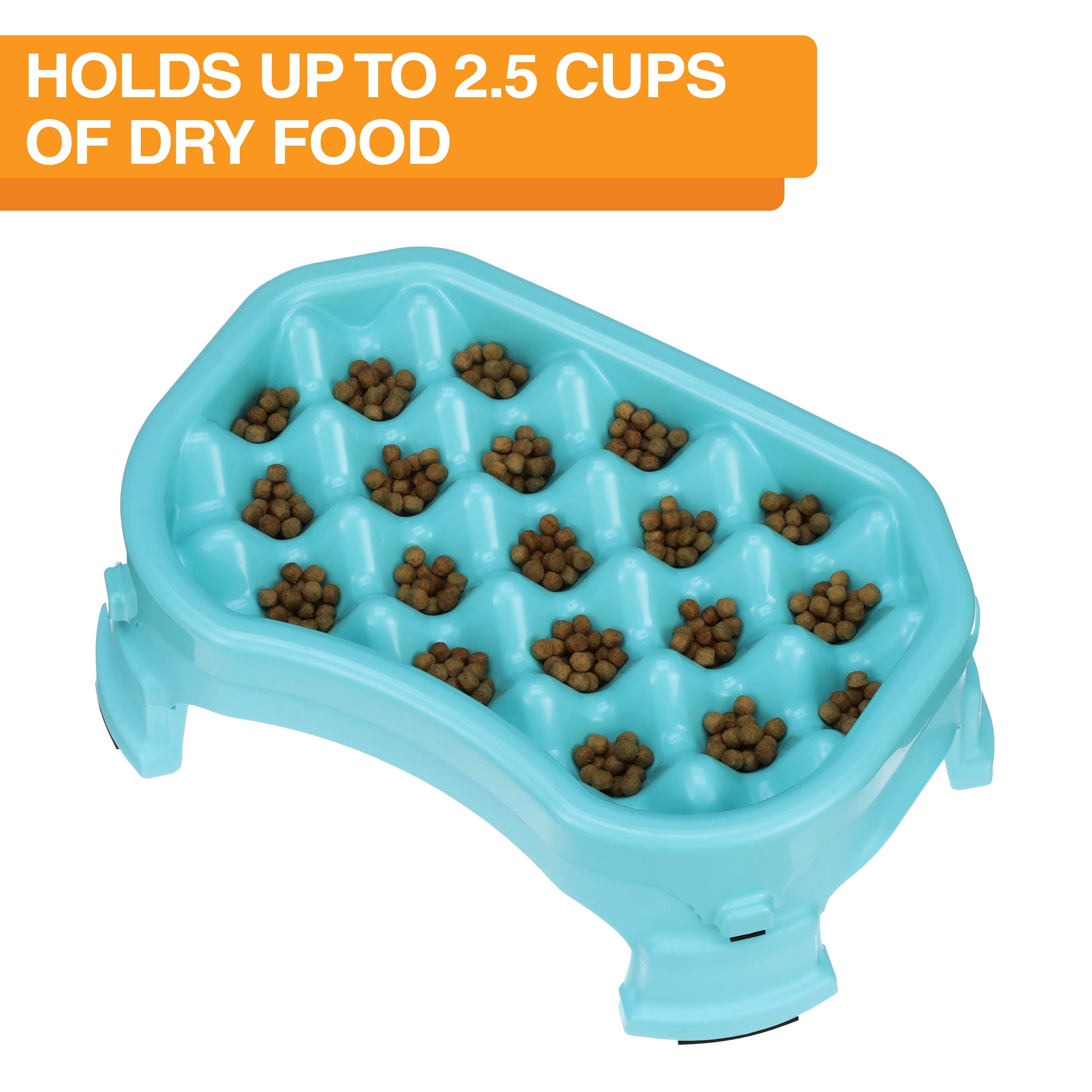 Neater Pet Brands Raised Neater Slow Feeder - Elevated & Adjustable Feeding Height - Improves Digestion, Stops Obesity, and Slows Down Eating, 2.5 Cups, Aquamarine