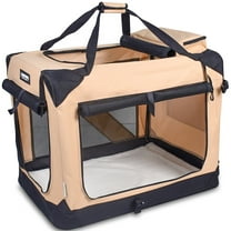 JESPET: 30" Soft Pet Crate - Beige - Dogs & Cats Up to 50 lbs, 3 Door Folding Kennel, Indoor Outdoor Travel Carrier, Mesh Windows, Fleece Mat, GooPaws