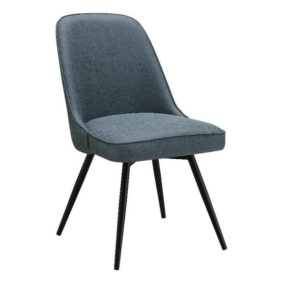 Pemberly Row Swivel Chair 2-Pack in Navy Faux Leather with Black Legs