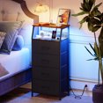 thumbnail image 2 of Eunos Table de Chevet Haute Noire avec Poste de Recharge et DEL pour Chambre, 4 Tiroirs avec Étagères de Rangement, 2 of 8