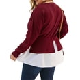 thumbnail image 2 of Gvmfive Women Plus Size Patchwork V Neck Tunic Tops Long Sleeve Loose Blouse Shirt, 2 of 6