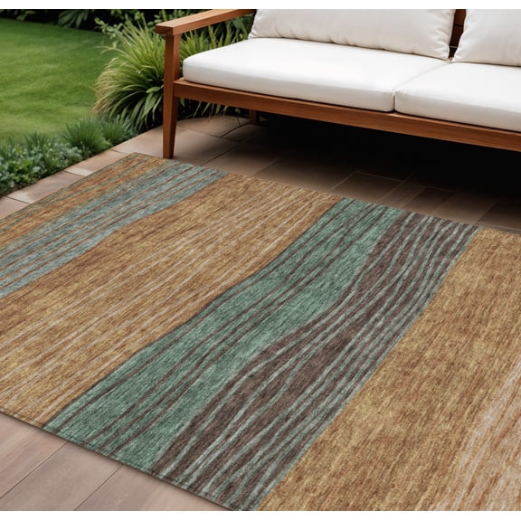 HomeRoots 583897 8 x 10 ft. Striped Washable Indoor & Outdoor Rectangle Area Rug, Terra Cotta, Copper & Beige