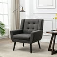 thumbnail image 2 of Tcbosik Mid Century Modern Accent Chair, Button Tufted Linen Fabric Armchair, Upholstered Leisure Chair with Wood Legs for Living Room, Bedroom, 250 lbs Capacity, Dark Gray, 2 of 9