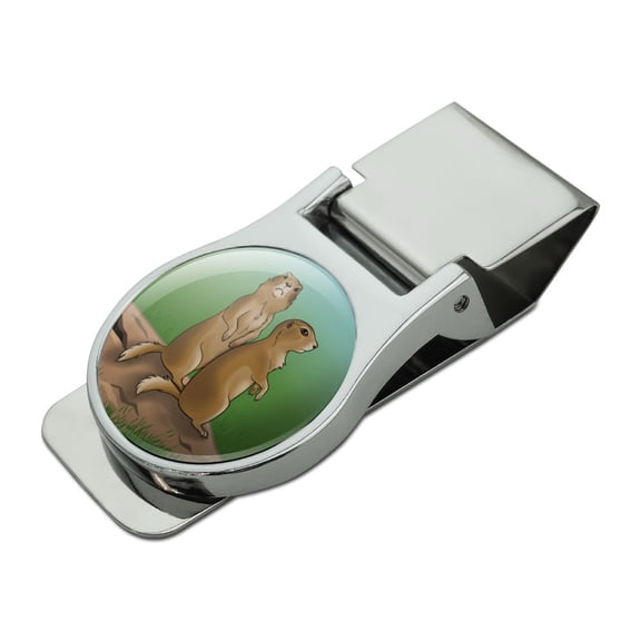 Pair of Prairie Dogs Satin Chrome Plated Metal Money Clip