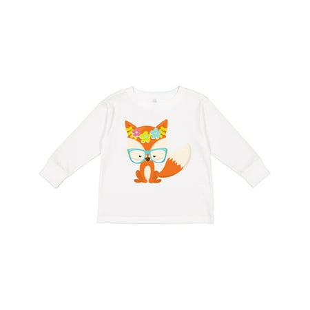

Inktastic Hipster Fox Fox with Glasses Colorful Flowers Gift Toddler Boy or Toddler Girl Long Sleeve T-Shirt
