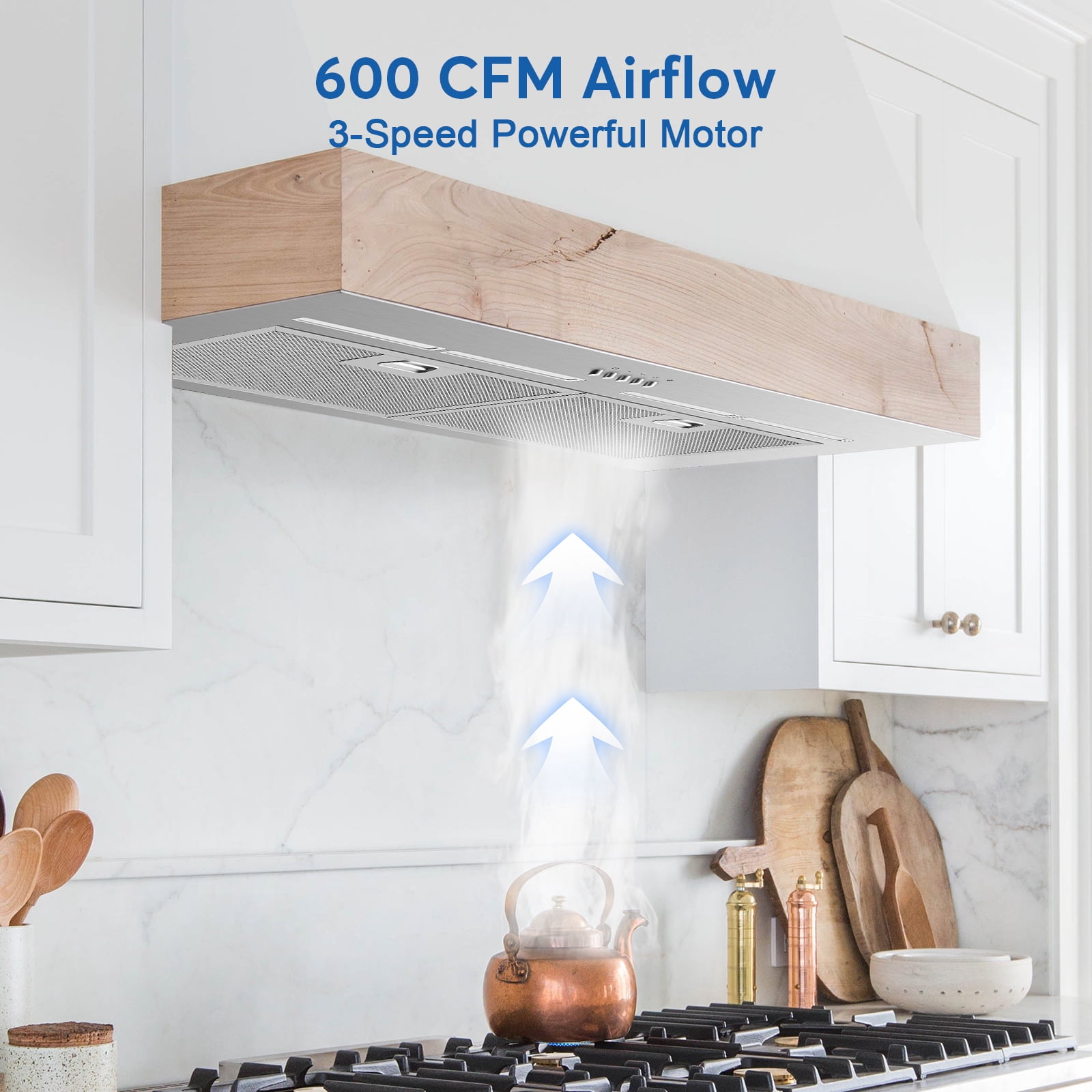 30 inch Built-in/Insert Range Hoods,600 CFM Ducted/Ductless Stainless Steel Kitchen Vent Hood with 3 Speed Gesture Sensing&Touch Control Panel