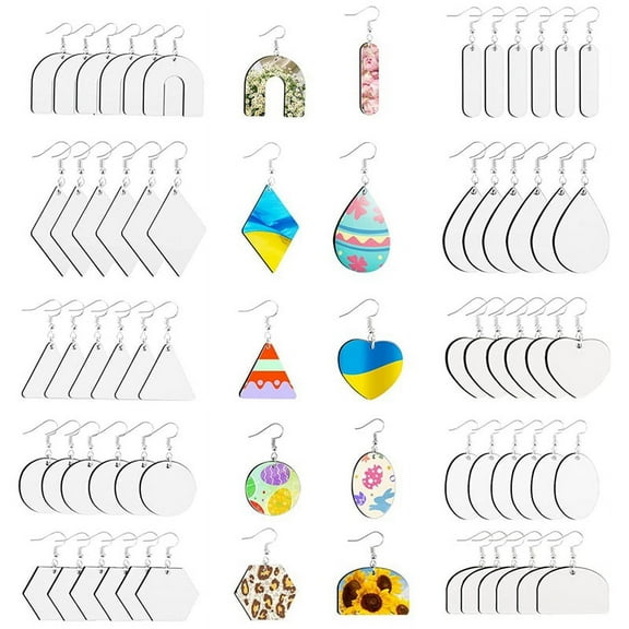 60Pcs Sublimation Blank Earrings, Earrings Heat Transfer, Unfinished Earring with Hooks for DIY Sublimation Accessories