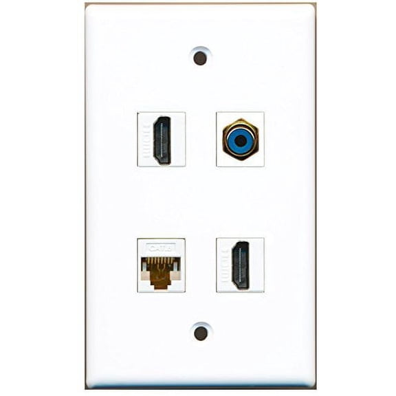 RiteAV - 2 Port HDMI 1 Port RCA Blue 1 Port Cat6 Ethernet White Wall Plate