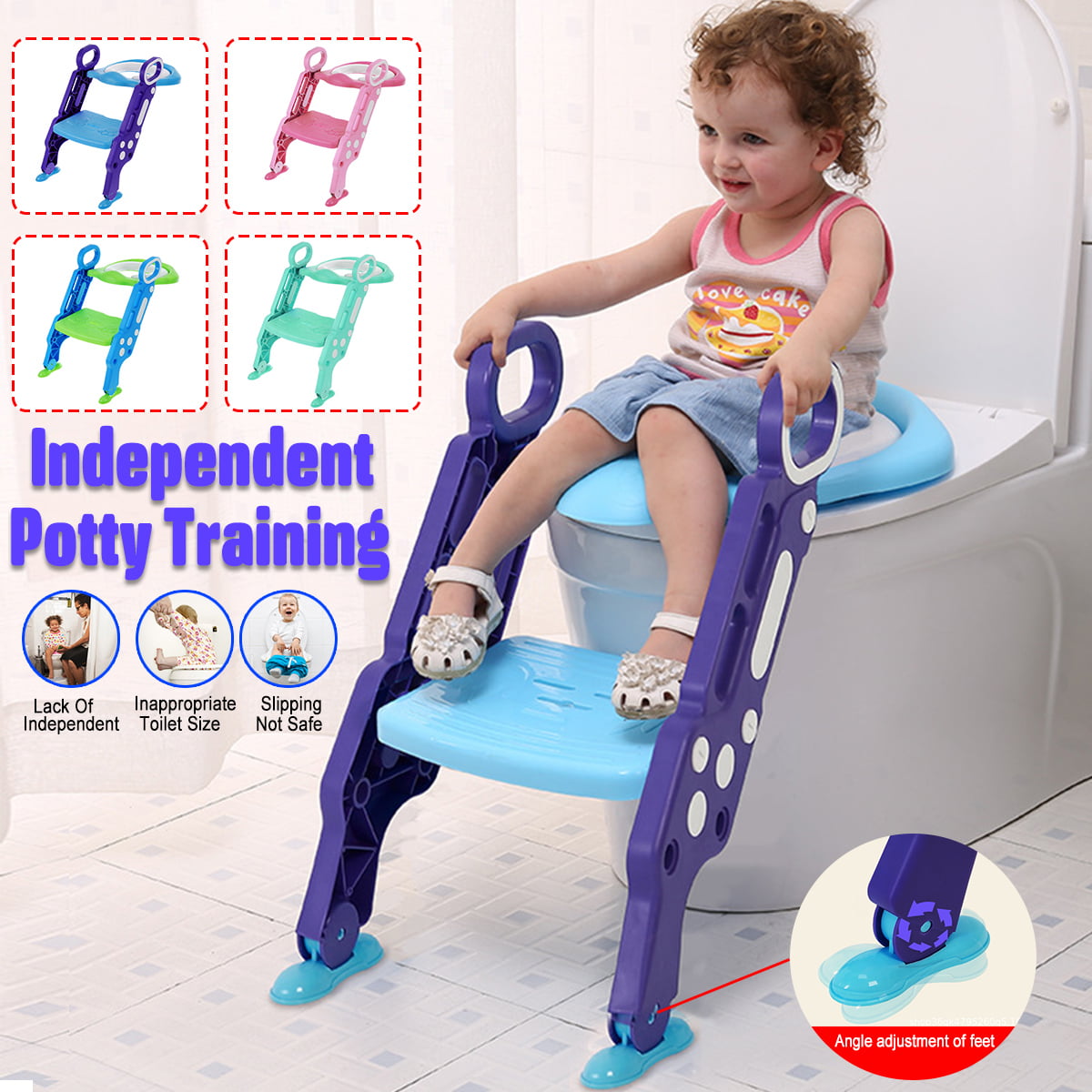 Children Toddler Potty Training Set Soft Padded Toilet Seat Step Stool Frog Blue 