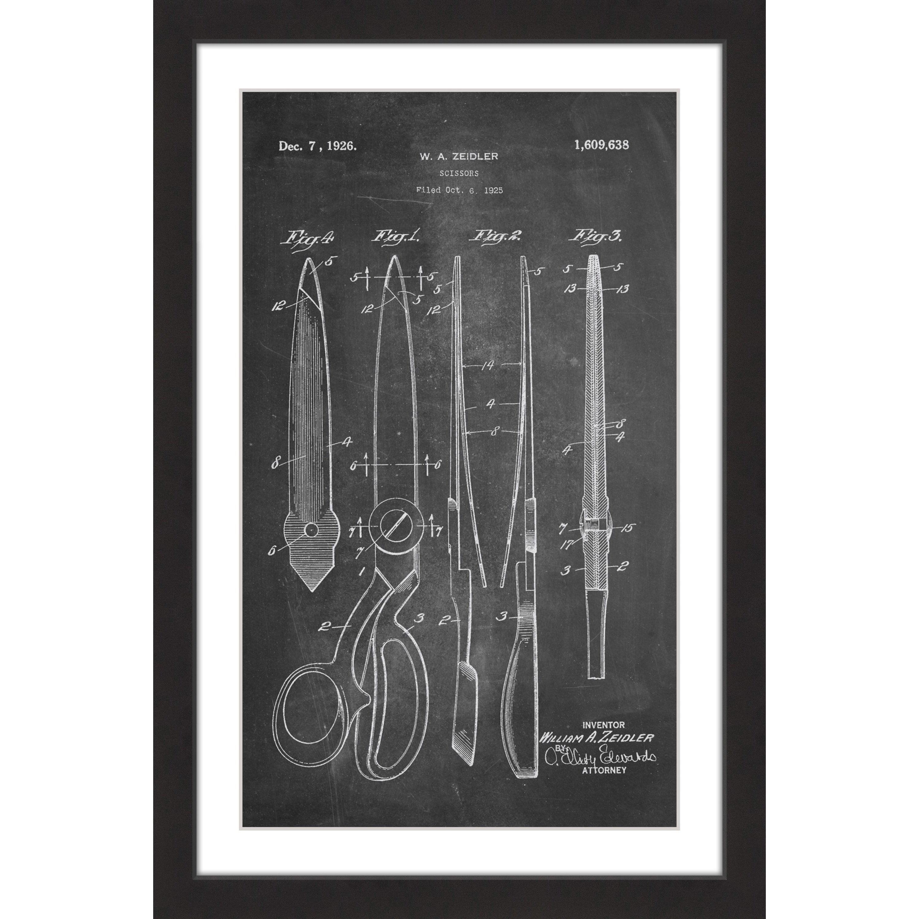 "Scissors 1925 Chalk" Framed Painting Print