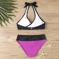 thumbnail image 4 of Hvot&aat Women's Color Block Print Bikini Sets Twist Front Two Piece Backless Halter Swimsuit, 4 of 4