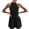 thumbnail image 2 of Aueoeo Petite Jumpsuits for Women, Women's Summer Casual Sleeveless Jumpsuits Solid Color Wide Leg Shorts Halter Jumpsuit Sexy Rompers with Pockets, 2 of 4