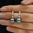 thumbnail image 4 of Rosec Jewels 9.25 CT Diamond Earrings with Tahitian Pearl Drop, Pearl and Diamond Bar Earrings, Tahitian Pearl Drop Earrings, Bar Drop Earrings for Women, 18K Yellow Gold, 4 of 8