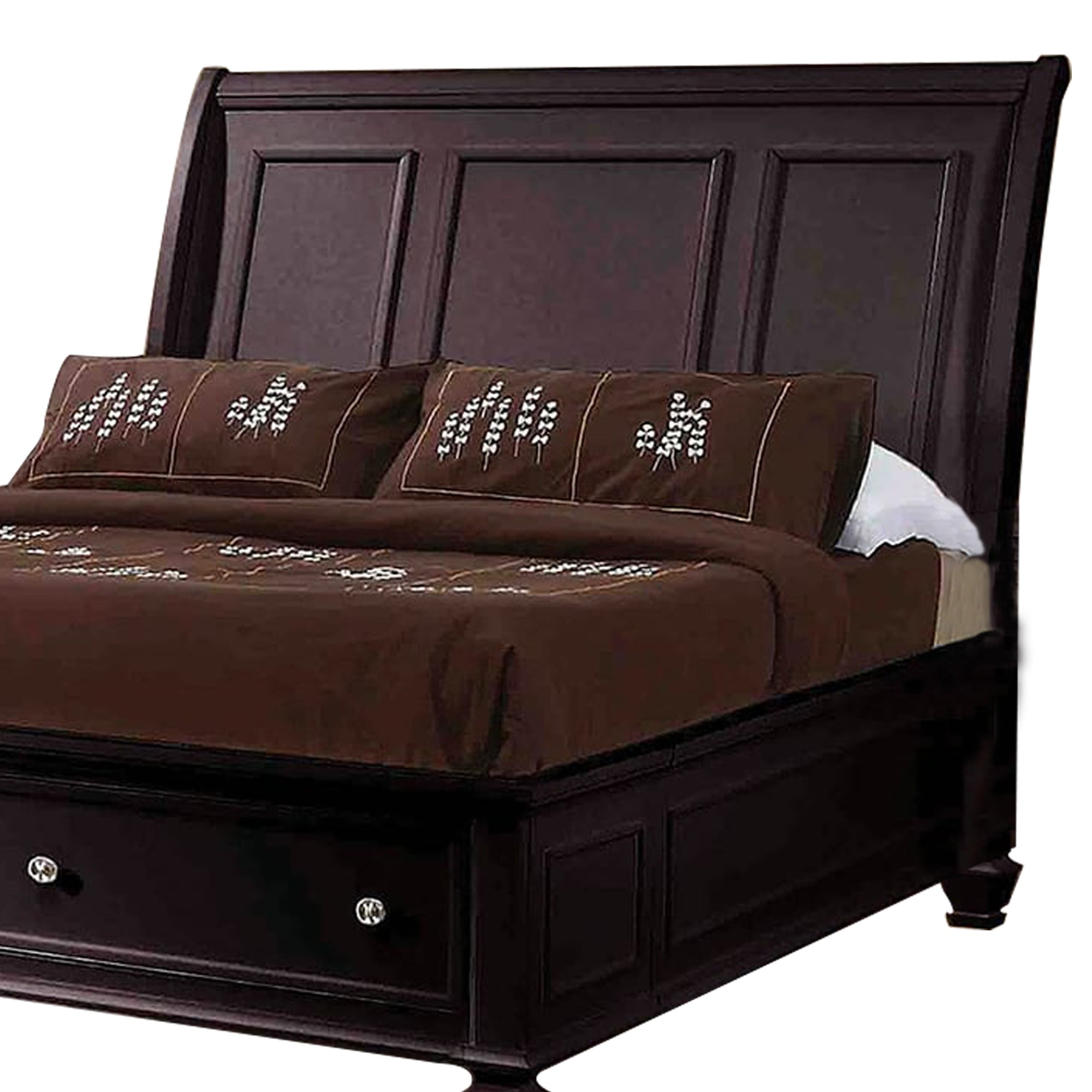 Wooden Eastern King Size Bed with 2 Drawers on Footboard