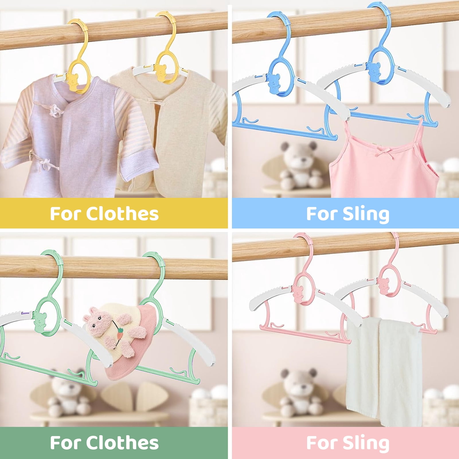 Allhall 50 Pack Baby Hangers, 11-14" Extendable Adjustable Non-Slip Kids Clothes Hangers, Spacing Saving Plastic Toddler Hanger, Ideal for Boys and Girls Closets, Pants, Coats