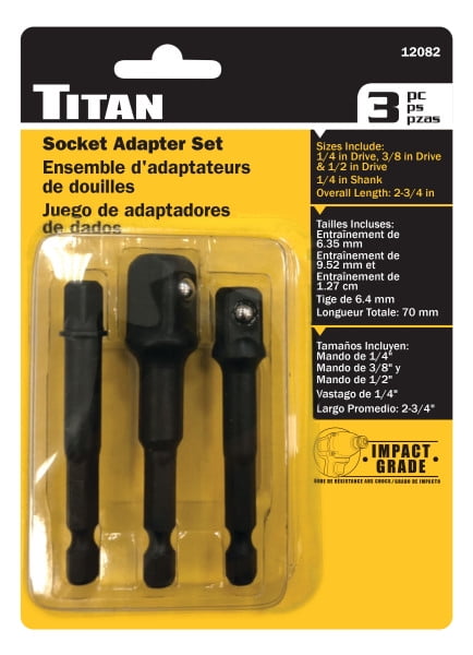 Titan 12082 3 Piece Socket Adapter Set 1//4/" 3//8/" 1//2/" Drive Impact Grade