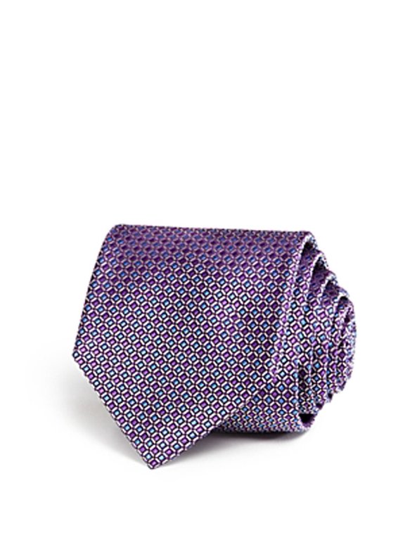 NEW Purple One Size Mini Diamond-Print Silk Neck Tie