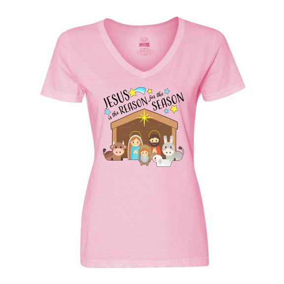 Inktastic Jesus is the Reason for the Season Christmas Nativity Women's V-Neck T-Shirt
