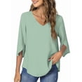 thumbnail image 4 of UVN Womens Blouses 3/4 Sleeve V Neck Summer Shirts for Women Chiffon Dressy Casual Tunic Tops, 4 of 9