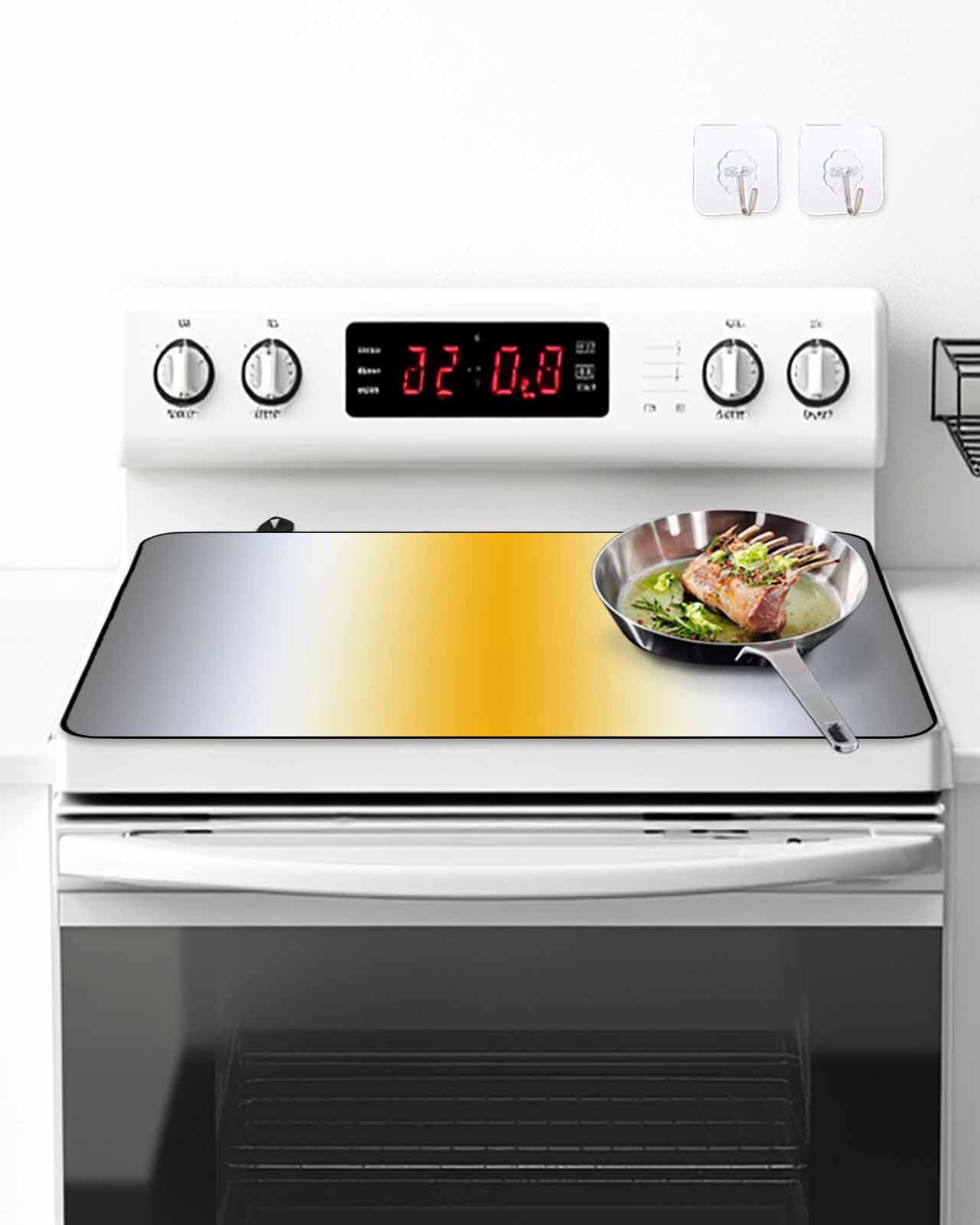 Stove Top Covers for Electric Stove, Orange Grey White Glass Stovetop Cover Protector, Farmhouse Ombre Color Modern Simple Induction Cooktop Protector Oven Mat for Kitchen Countertop 28.5"x20.5"