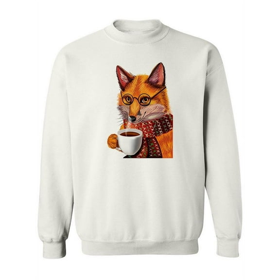 Fox Drinking Coffee Sweatshirt Women -Image by Shutterstock, Female Small