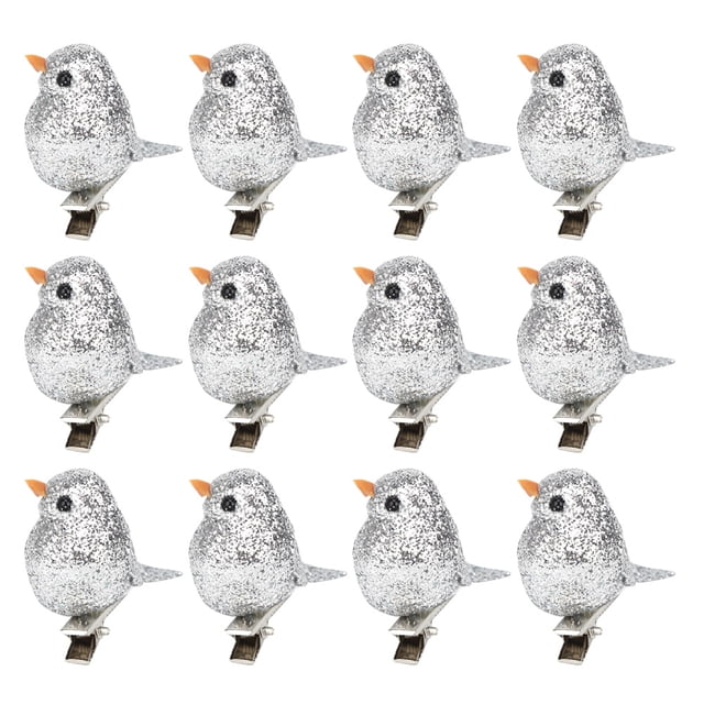 Foam Bird,12Pcs Glitter Cute Silver Decoration Prop Artificial Bird Elevated Design