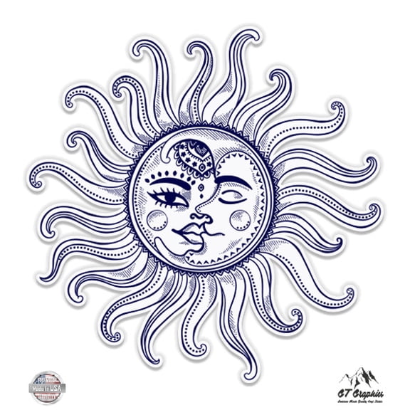 Sun Moon Celestial - 5" Vinyl Sticker - For Car Laptop I-Pad - Waterproof Decal