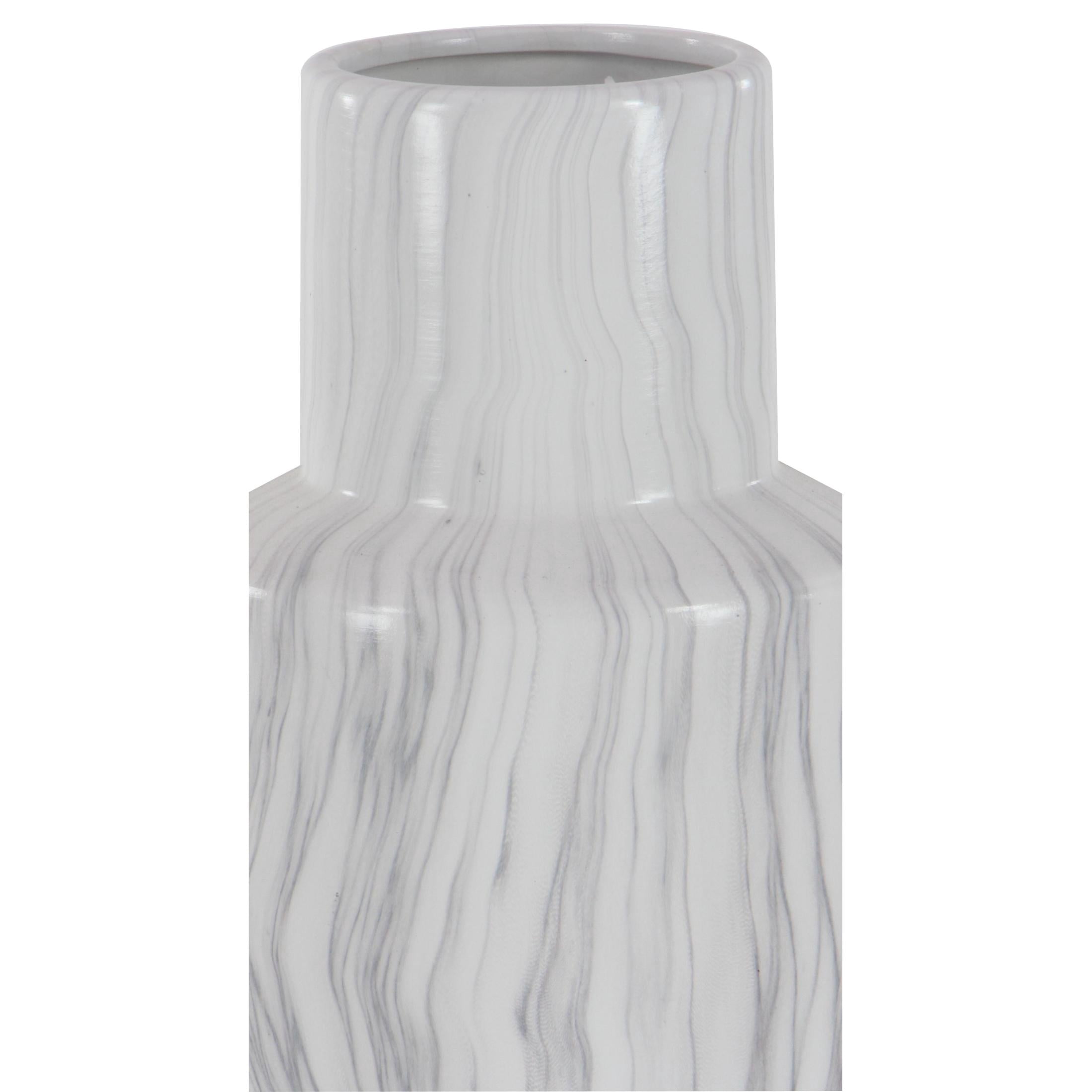 DecMode 21" Faux Marble White Ceramic Vase