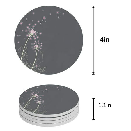 

KXMDXA Dandelion Set of 4 Round Coaster for Drinks Absorbent Ceramic Stone Coasters Cup Mat with Cork Base for Home Kitchen Room Coffee Table Bar Decor