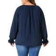 thumbnail image 3 of Agnes Orinda Plus Size Blouses for Women Casual V Neck Tops Drawstring Long Sleeve T Shirt Blouses 3X Navy Blue, 3 of 6