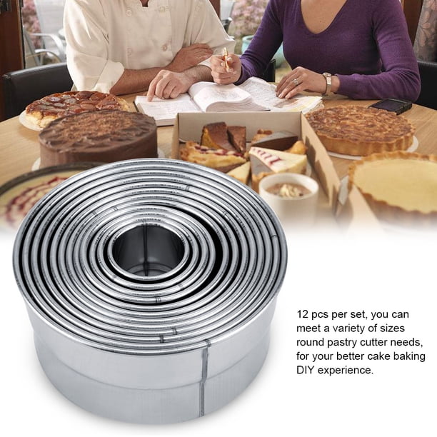 Cortador Redondo de Acero inoxidable, 12 piezas de molde para tartas de mousse de galetas, Herramiente de refertería para Hornear, ideal para galetas, pizza, envoltorio de bola