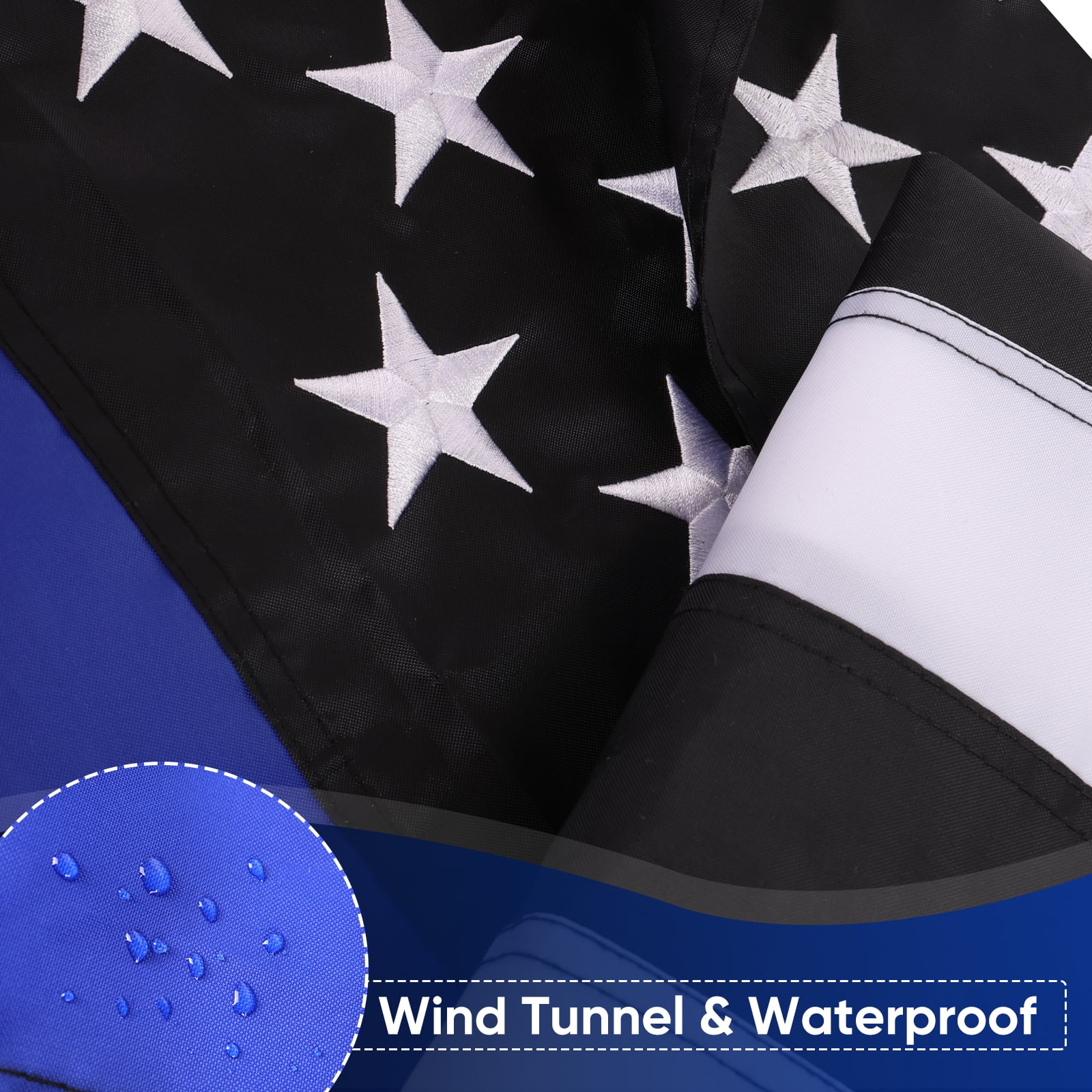 Thin Blue Line Flag for Outdoor - Embroidered Stars Police Flag, Heavy Duty Back The Blue Banner with 2 Brass Grommets for Law Enforcement Support, All-Weather Nylon