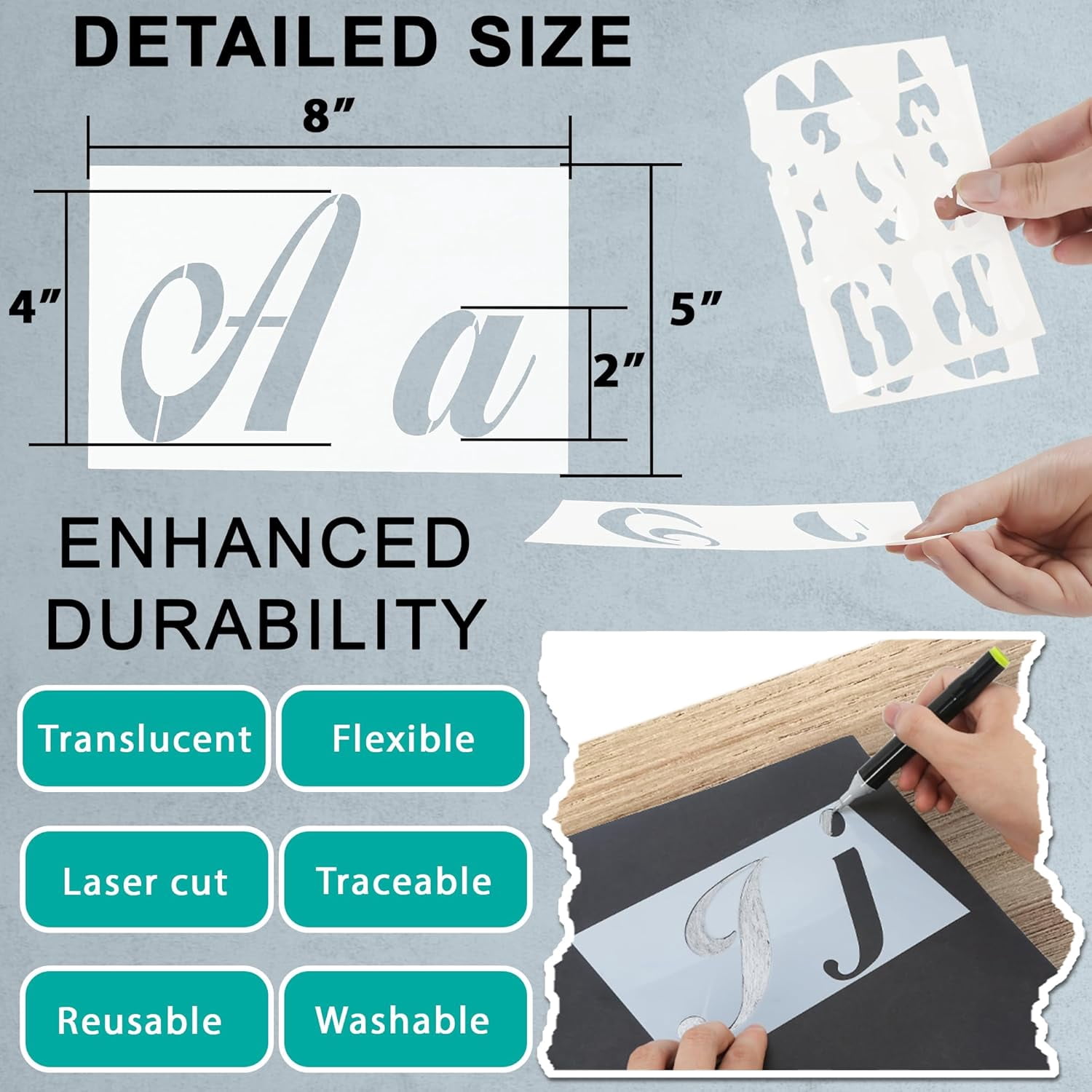 175 Alphabet Numbers Floral Stencils Small Large 2 Inch and 4 Inches Upper Lowercase Arts Crafts Letters Stencil Reusable Template for Calligraphy DIY Painting Wood Wall Fabric Rock Bullet Journa