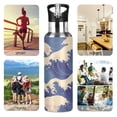 thumbnail image 7 of Yayeee 33oz Insulated Water Bottle Double Wall Stainless Steel with Flip Straw Lid, Blue Wave Pattern, 7 of 7