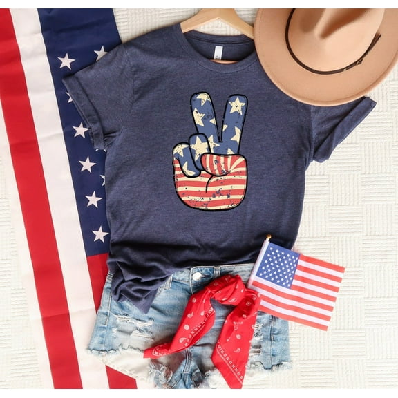 America Peace Sign T-Shirt, Patriotic 4th of July Shirt, Red White Blue Freedom Graphic Tee, Independence Day Outfit