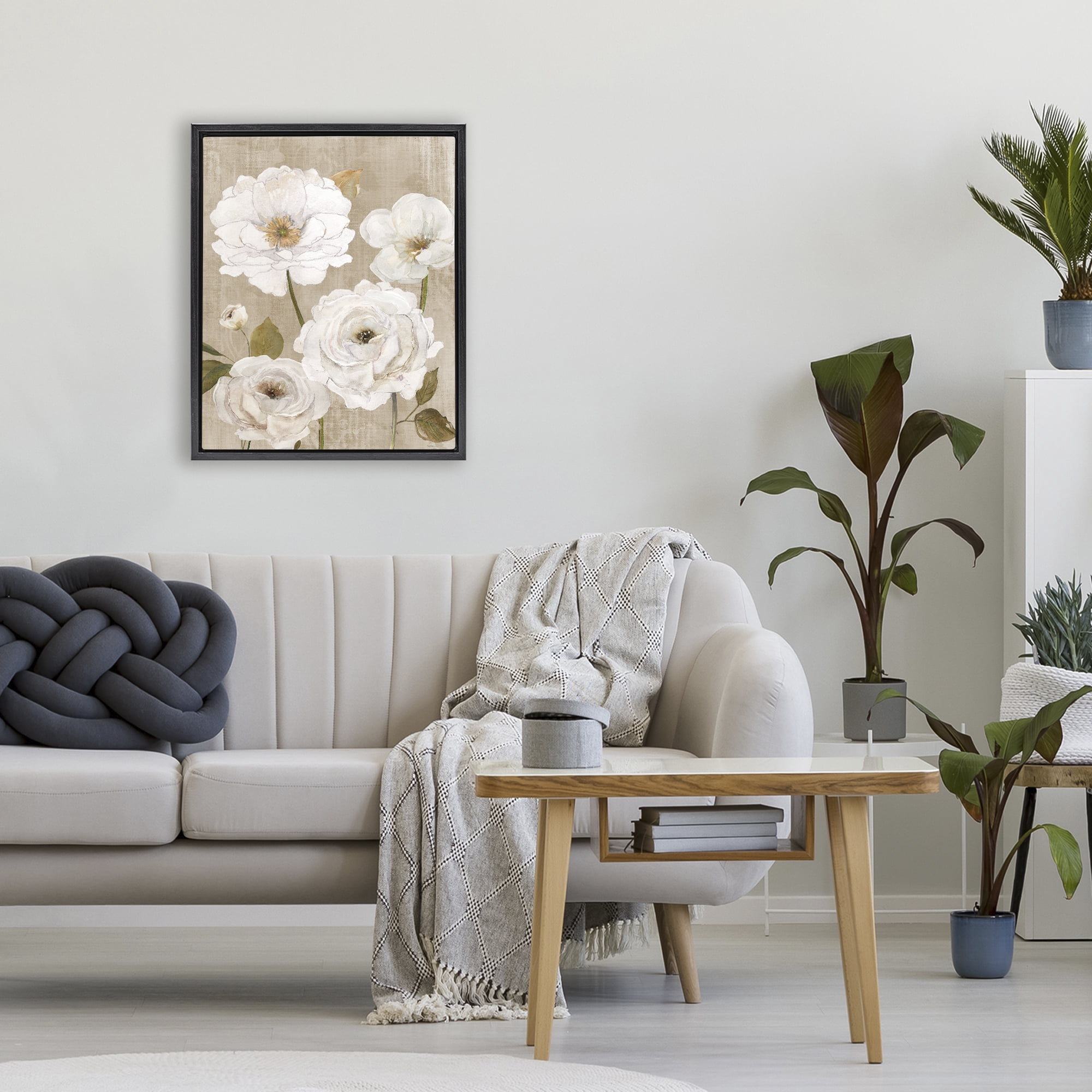 Stupell Industries Rustic Blooms in White Black Framed Floater Canvas Wall Art, design by Carol Robinson
