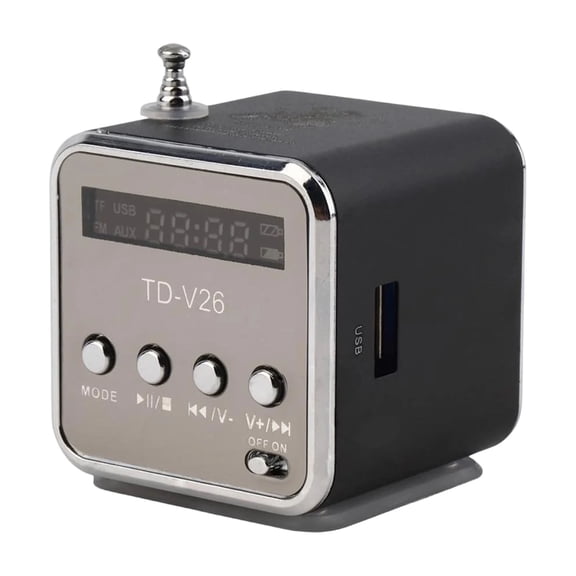 Portable Stereo Speakers, Bluetooth FM Radio, Dual Track Speaker, USB TDV26 Mini Subwoofer Stereo Speaker, FM Radio Music with Antenna, Black