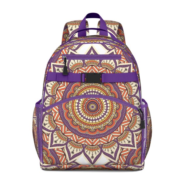 Boho Chic Yoga Design Mystic And Spiritual Elements School Backpack Lightweight Adjustable Padded Straps Chest Buckle For Student And Students