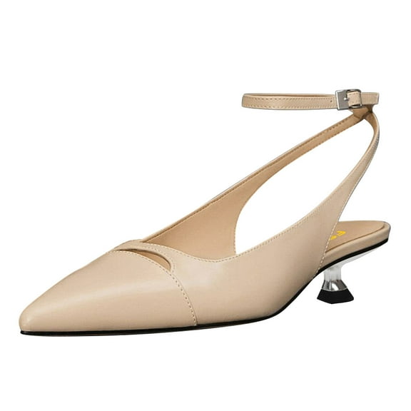 FSJ Women Classic Kitten Low Heel Ankle Buckle Strap Pumps Pointy Close Toe Sandals Elegant Working Office Party Dress Shoes Size 8 Nude