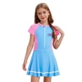 thumbnail image 4 of Kaerm Maillot de Bain à Manches Courtes pour Filles Fermeture Éclair Frontale Rembourré Tenue de Plage Robe de Bain UPF50+ Maillot Dermoprotecteur Rose&Bleu 130/M, 4 of 6
