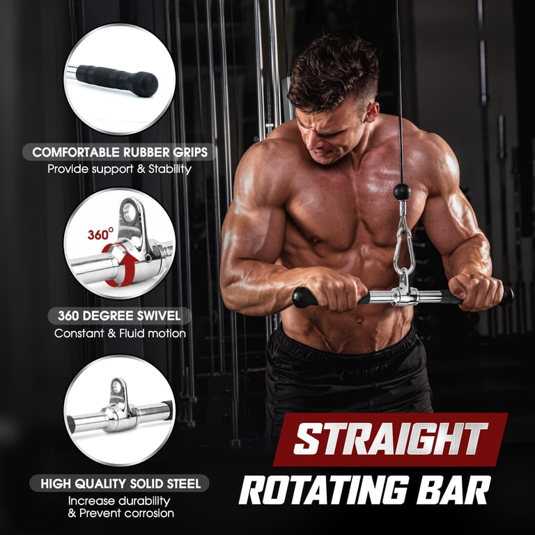 A2ZCARE LAT Pulldown / Curl Bar Attachment – V-Bar, Rotating Bar & Curl Bar, Rubber Grip For Cable Machines