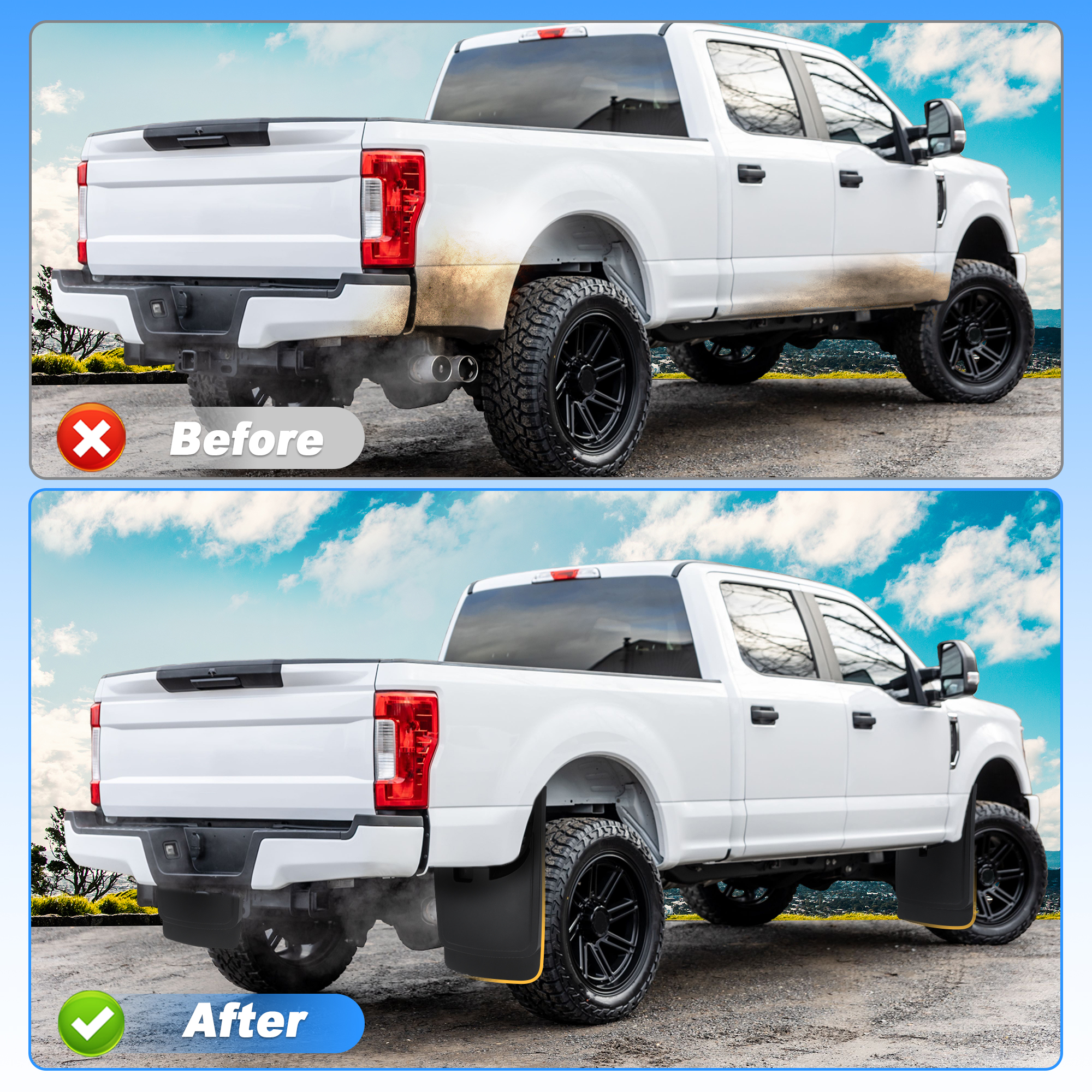 Unique Bargains Mud Flaps for Ford F-250 F-350 2017-2022 Super Duty Without OEM Fender Flares No Drill Splash Guards Front & Rear Truck Mud Guards Accessories Set(4pcs)