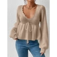 thumbnail image 3 of Womens Long Sleeve Slimming Sweater Casual V Neck Collared Knit Jumper Tops Khaki S, 3 of 8