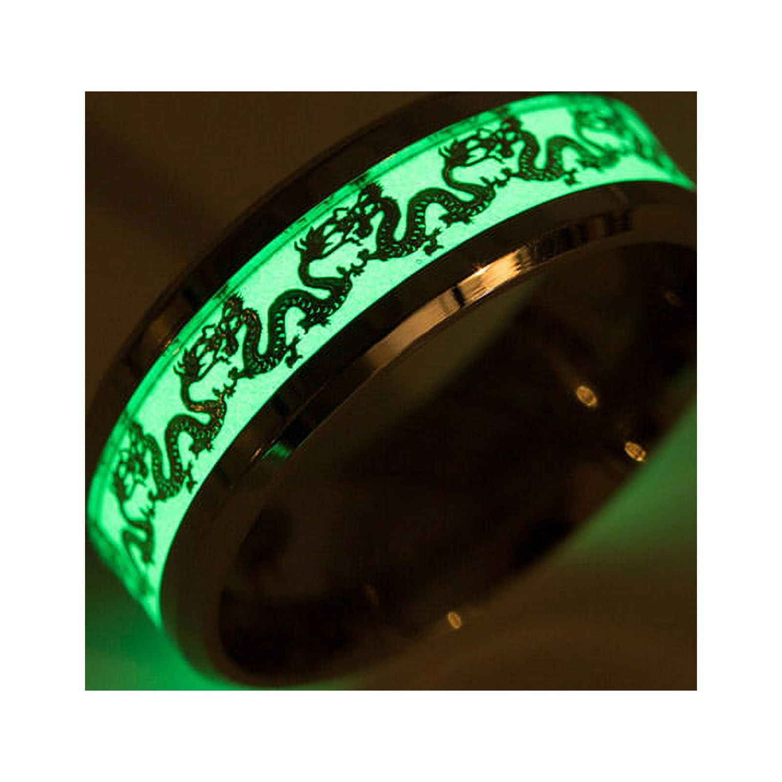 Mens Fluorescent Luminous Ring Smoke Detector With Chinese Dragon Inlaid  Green Back Ground Dark Gold Fashion Jewelry From Huierjew, $0.43
