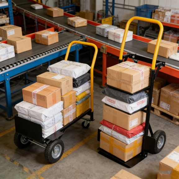 GDF Studio 2-in-1 Dual Purpose Hand Truck and 4-Wheel Platform Push Cart, Metal Heavy Duty Dolly Cart, Yellow & Black